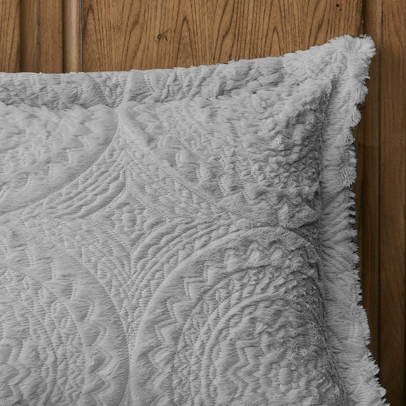 Full/Queen Embroidered Medallion Faux Fur     Comforter Mini Set