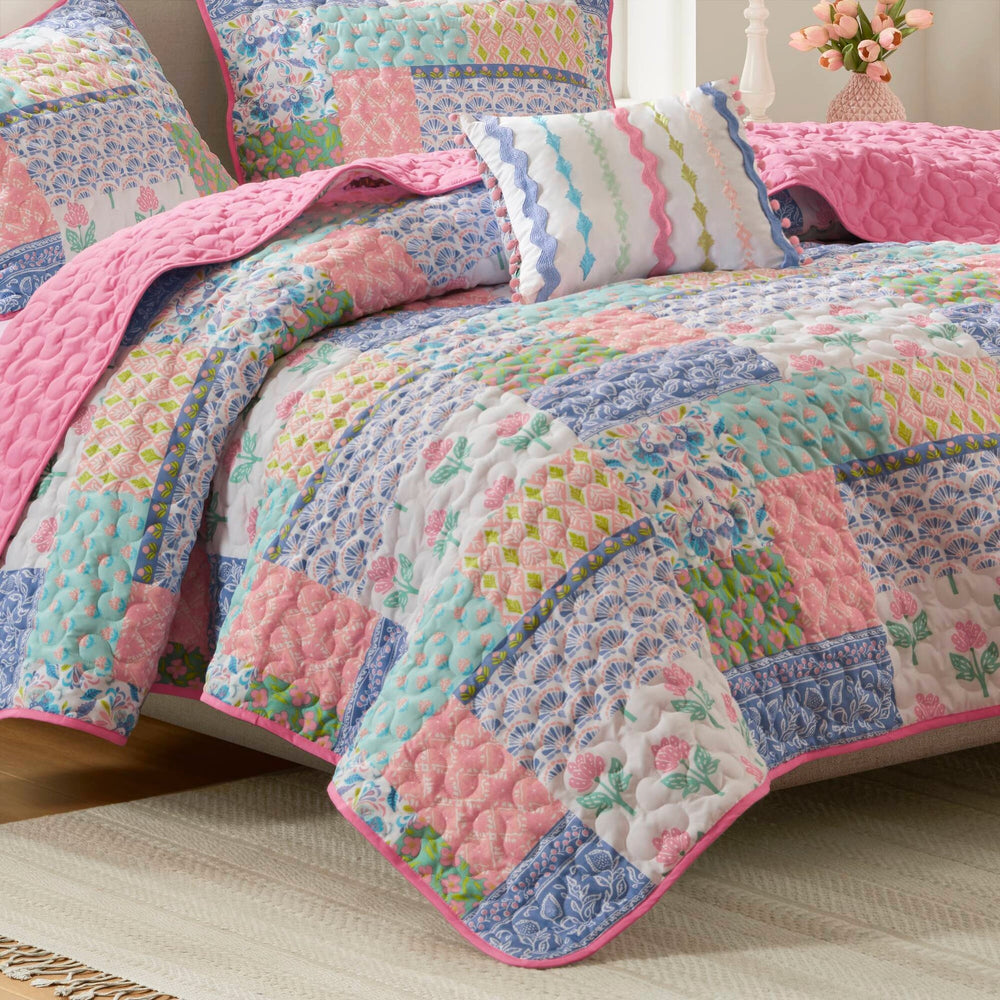 4-Piece Full/Queen 4pcs Quilt Set,Pink Media 21