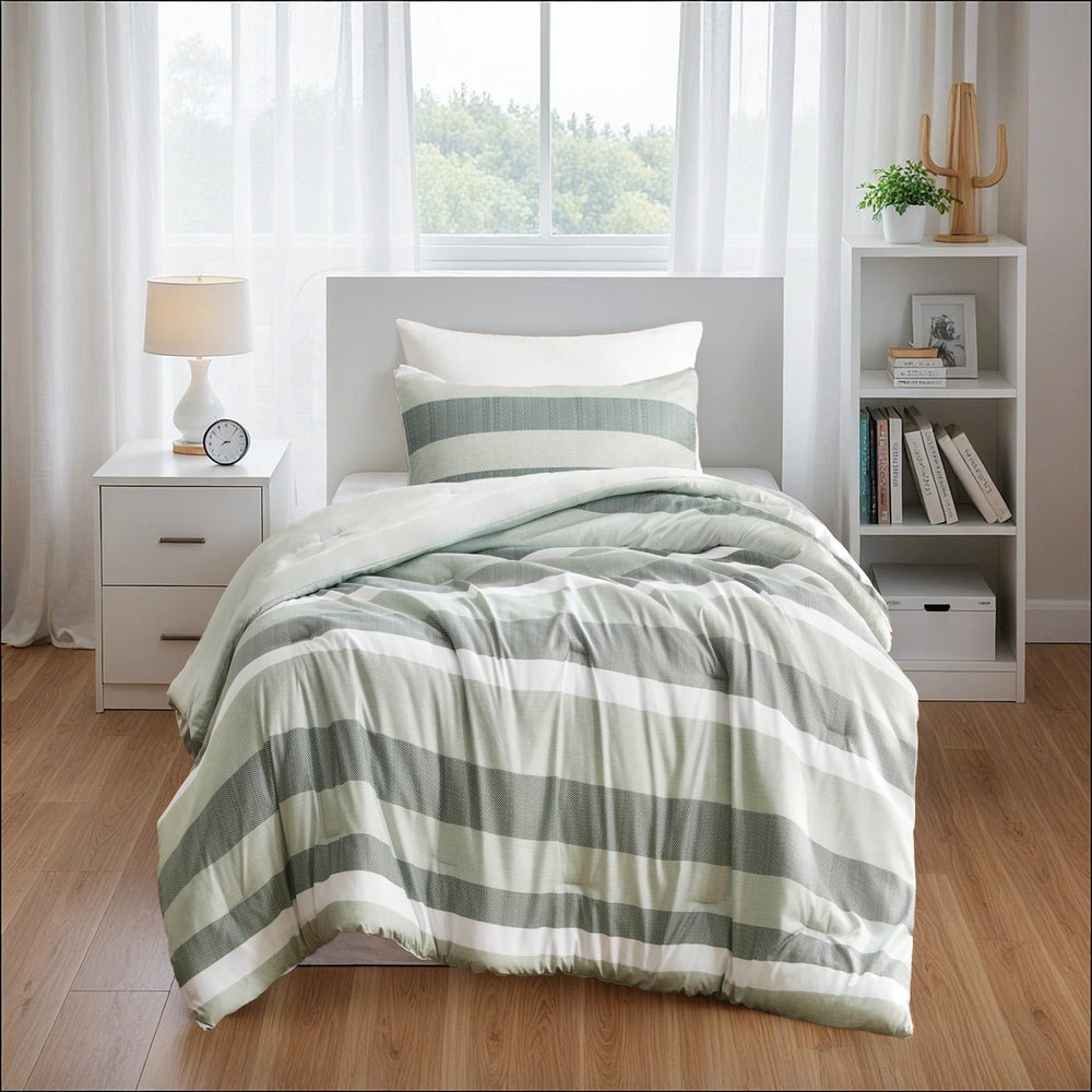 3-Piece King/Cal King Stripe Textured Print Comforter Set,Sage Media 3