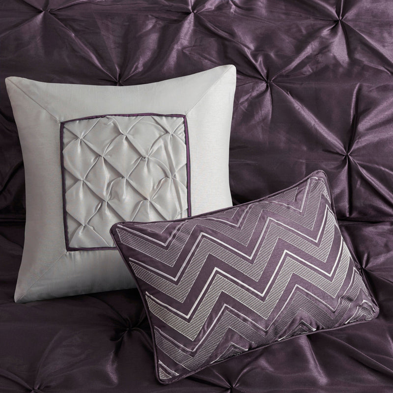 7-Piece 100% Polyester Pieced Pleated Tufted Comforter Set