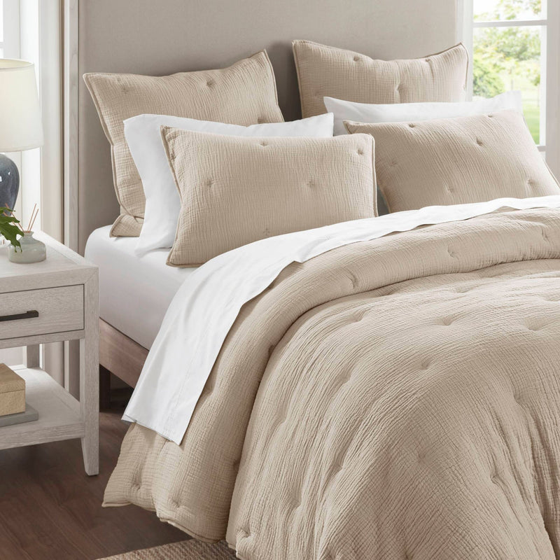 3-Piece Full/Queen Cotton  Embroidered Quilt Set,Taupe