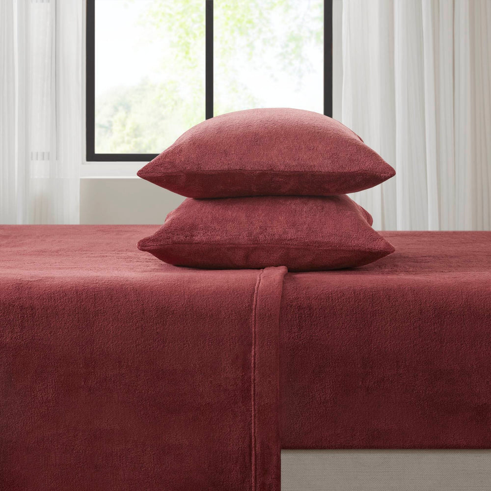 4 PCS Queen Micro Plush Sheet Set Burgundy Media 12