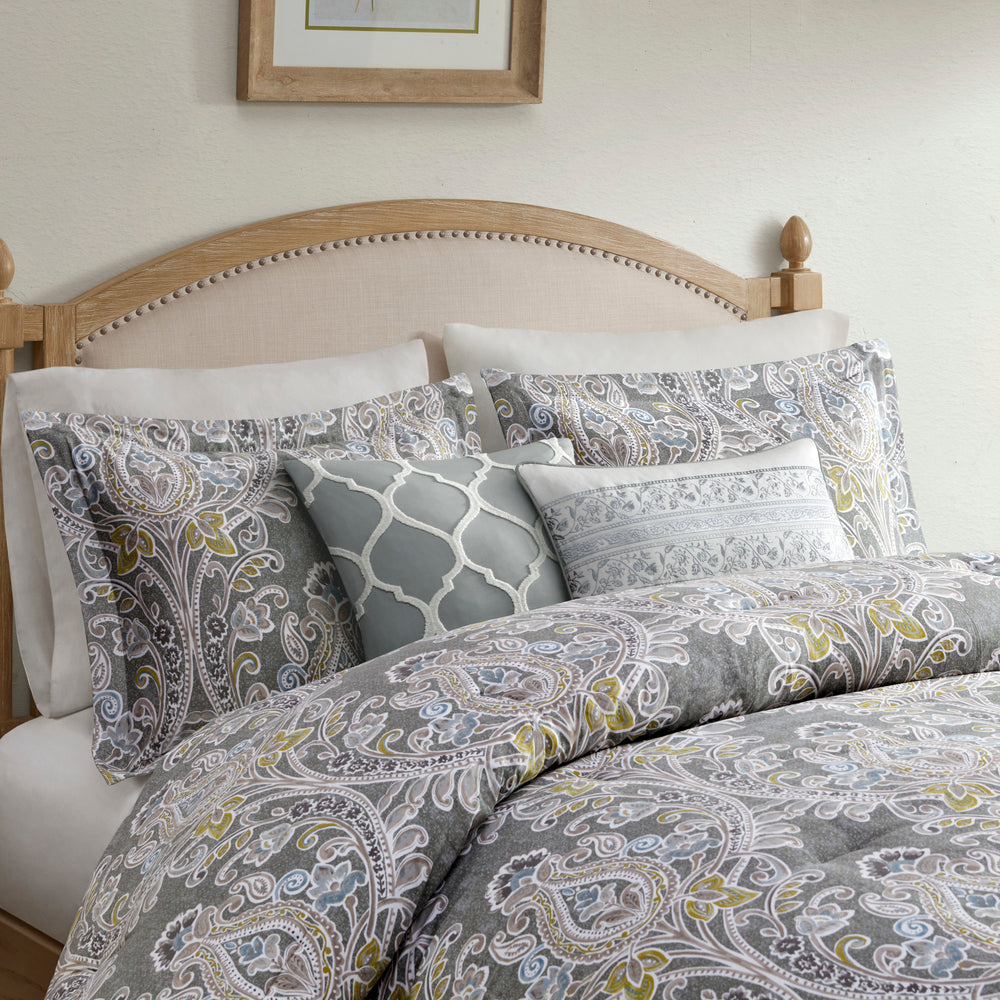 6 Piece Cotton Comforter Set Grey Full Media 11
