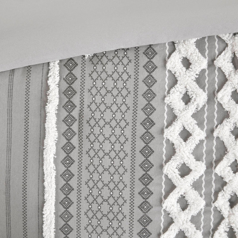 Cotton Printed Comforter Set with Chenille Gray King/Cal King