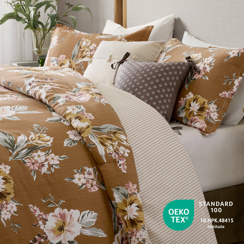 7-Piece Cal King Vin  Floral Comforter Set, Terracotta Media 3