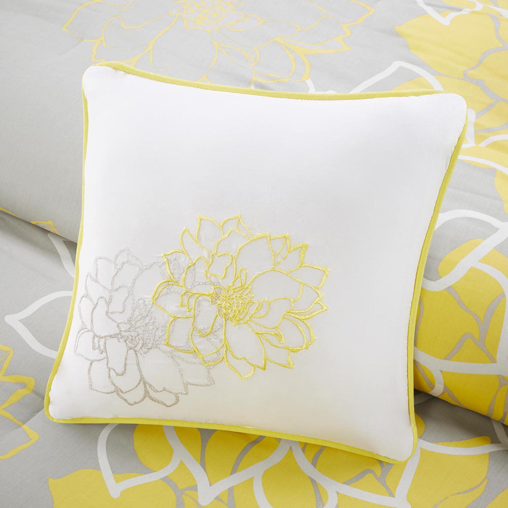 Printed Cotton Sateen Comforter Set Taupe Grey/Yellow Queen Media 3