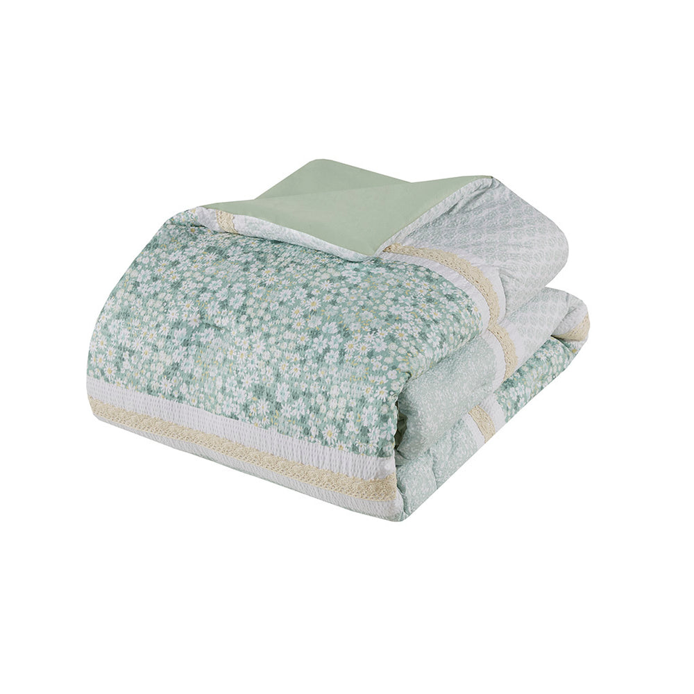 Full/Queen 5 Piece Seersucker Comforter Set with Throw Pillows Media 3