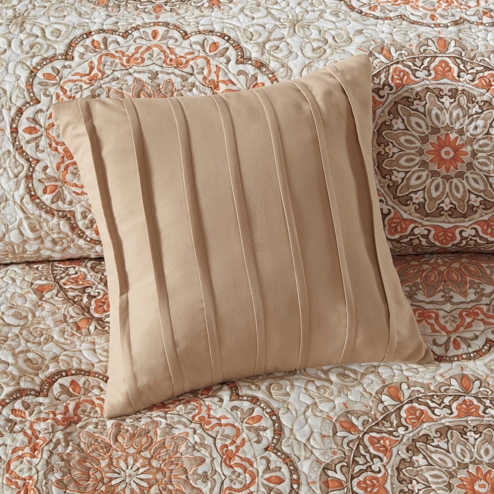 6 Piece Reversible Quilt Set with Throw Pillows Orange Full/Queen Media 13