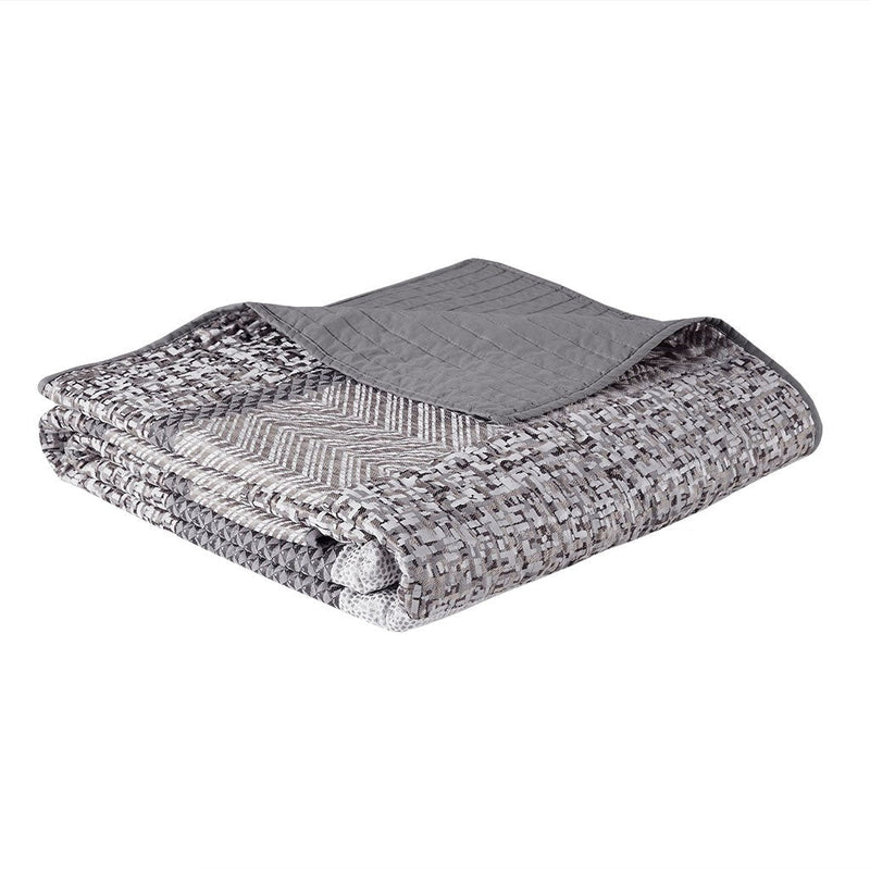 6 Piece Reversible Jacquard Quilt Set with Throw Pillows Grey/Taupe Full/Queen