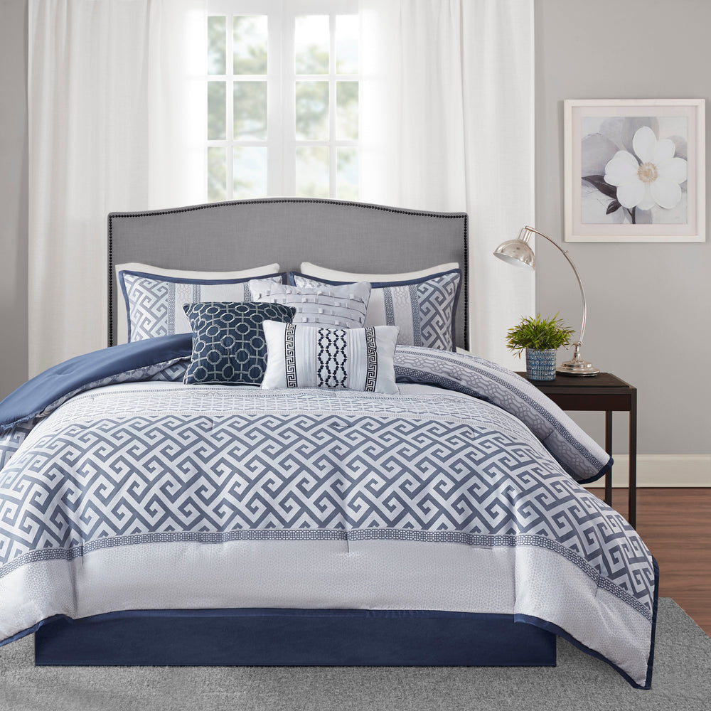7 Piece Jacquard Comforter Set Navy Cal King Media 12