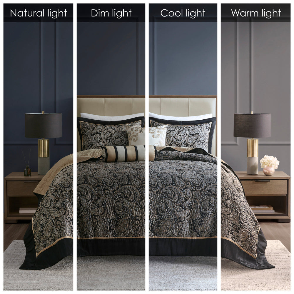 5 Piece Jacquard Bedspread Set with Throw Pillows Black Queen Media 12