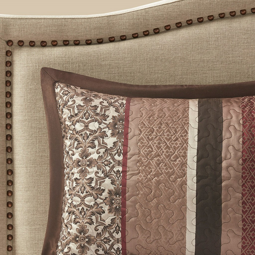5 Piece Jacquard Quilt Set with Throw Pillows Red Full/Queen Media 14