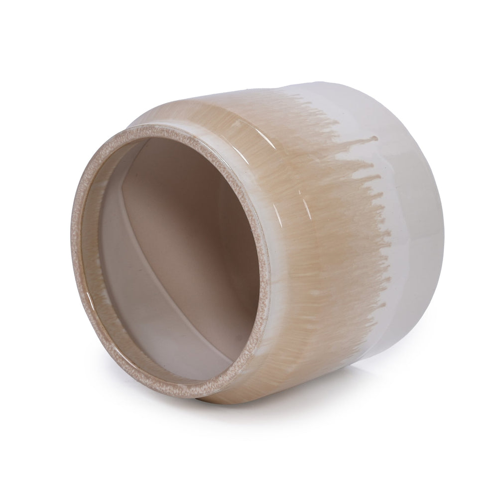 Handmade Non-Porous Ceramic Planter Set of 2, 6' & 8' Diameter, Beige Drip Glaze, for Aquatic Plants Indoor/Outdoor Shelf & Desk Use, Breathable Clay Media 10