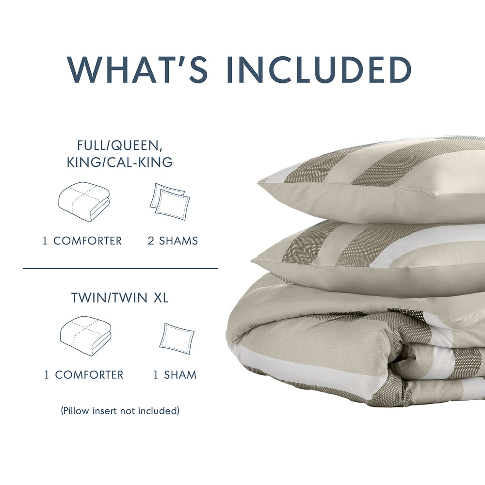 3-Piece King/Cal King Stripe Textured Print Comforter Set,Neutral Media 10