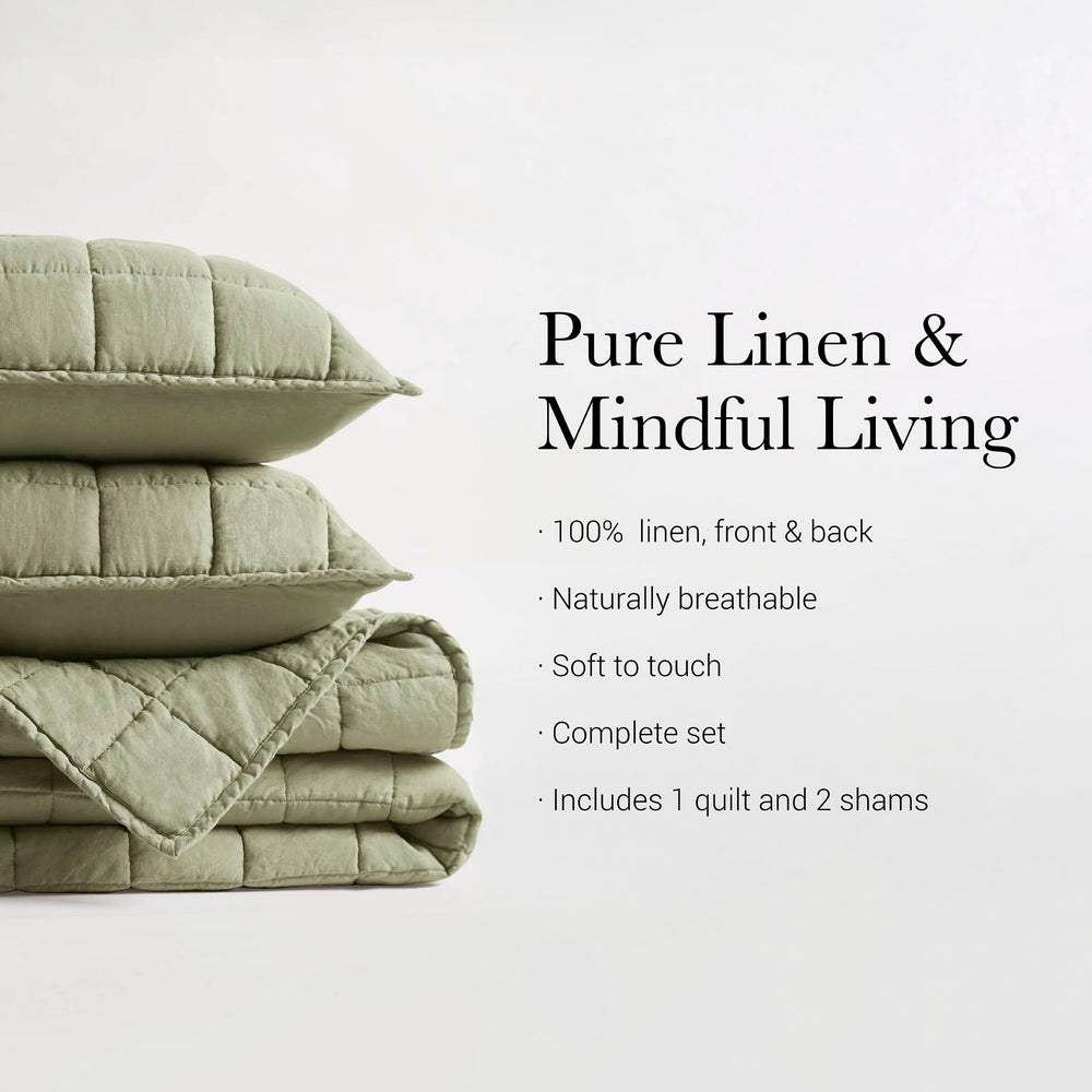 3-Piece King/Cal King Linen Garment Washed Quilt Set,Olive Green Media 4