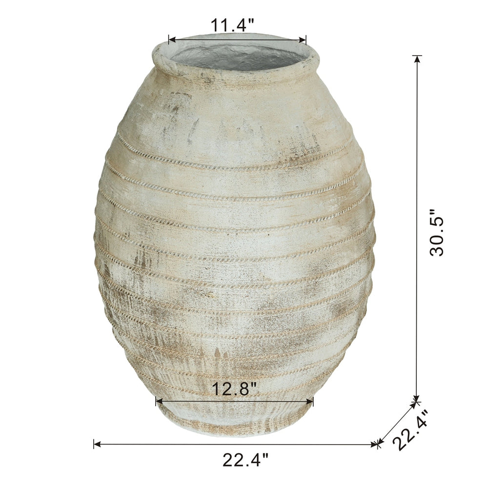 22.4x22.4x30.5' Large Magnesium Flower Pot with Weathered White Finish and Ridged Texture Media 5