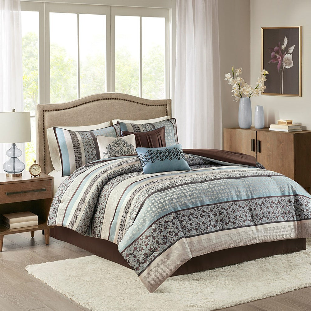 7 Piece Comforter Set Blue Queen Media 1