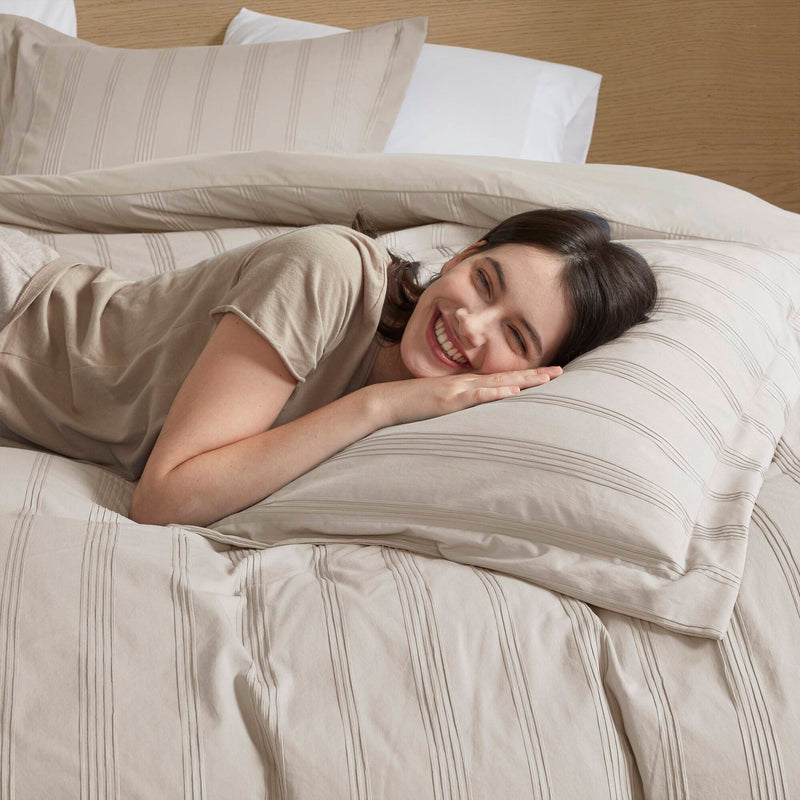 3-Piece Cal King Woven Striped Duvet Set