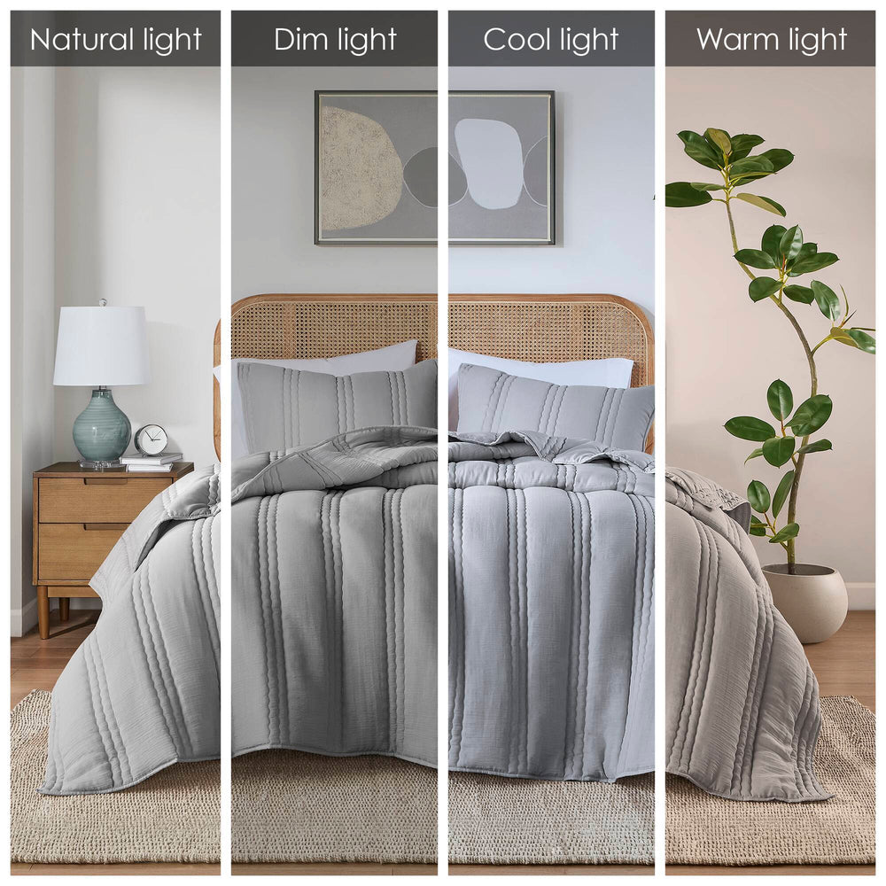 3 PCS King/Cal King Poly   Quilt Set Gray Media 12