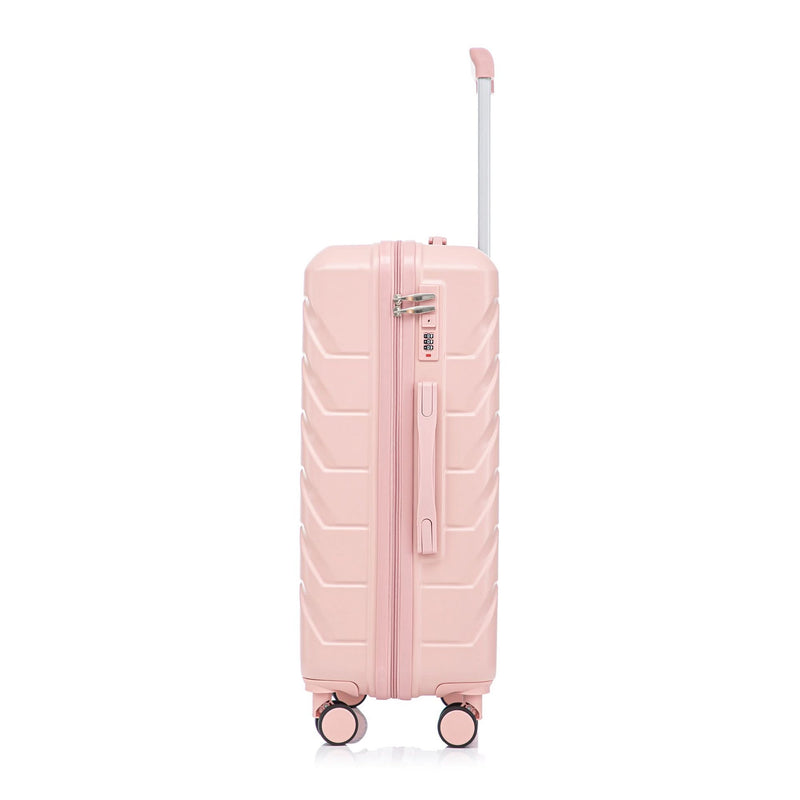 ABS Spinner Luggage 3 Piece Set Pink Matching Color & Combination Lock For Travel Use