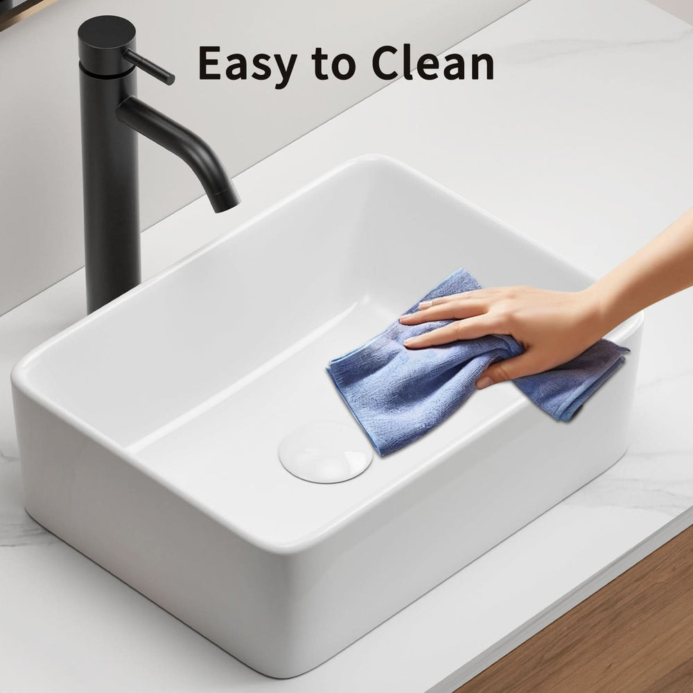 Rectangular Vessel Sink, 16'X12' Small Bowl Bathroom Vessel Sink, White Ceramic Lavatory Above Counter Art Basin Vanity Sink Media 5
