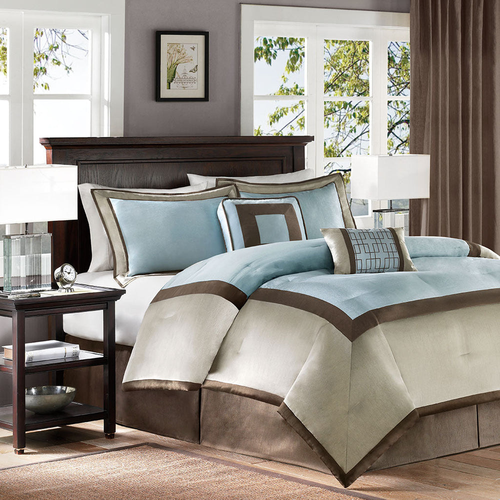 7 Piece Comforter Set Blue King Media 1