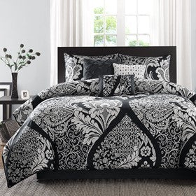 7 Piece Cotton Printed Comforter Set Black King Media 8