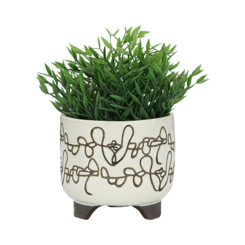 S/2 CERAMIC 6/8' SCRIBBLE FOOTED PLANTER, BEIGE