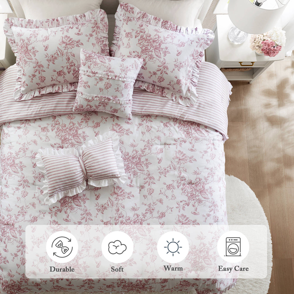 5 Pieces King Comforter Set with Decorative Pillows,Pink Media 2