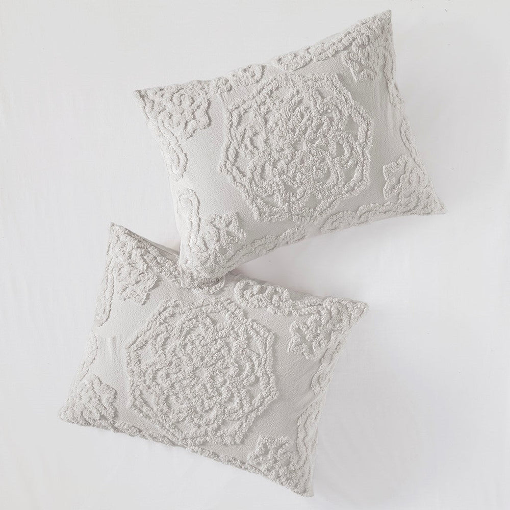 King/Cal King 3-Piece Tufted Cotton Chenille Medallion Duvet Cover Set Media 3
