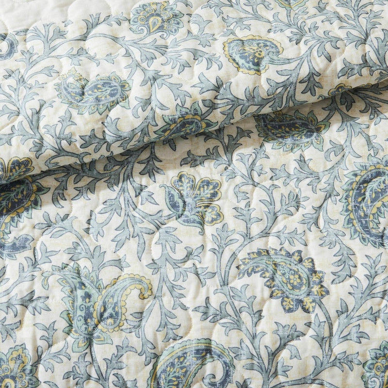 6 Piece Cotton Percale Quilt Set with Throw Pillows Aqua King/Cal King