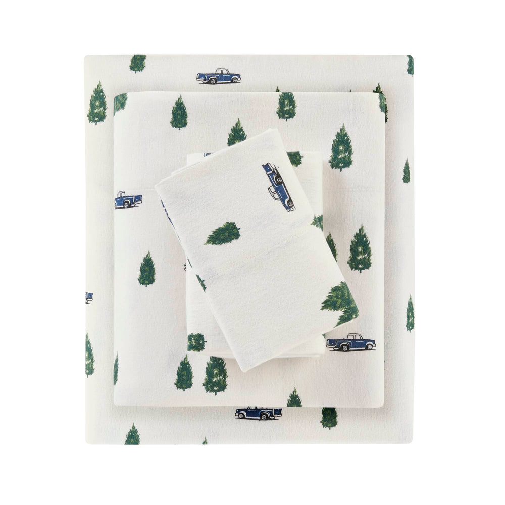 4 PCS Cal King Sheet Set Green Trees & Trucks Media 16