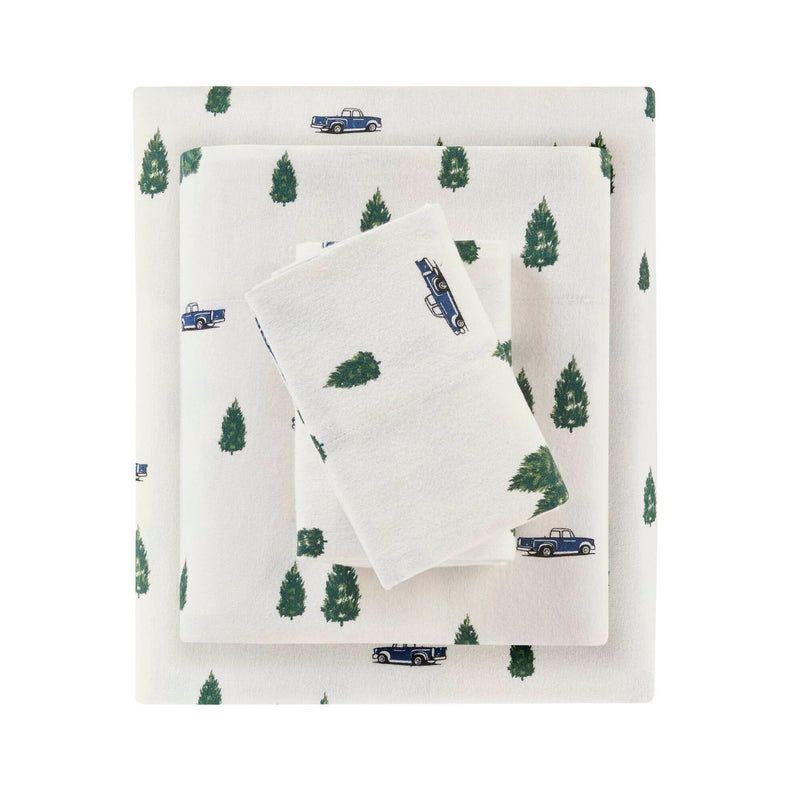 4 PCS Queen Sheet Set Green Trees & Trucks