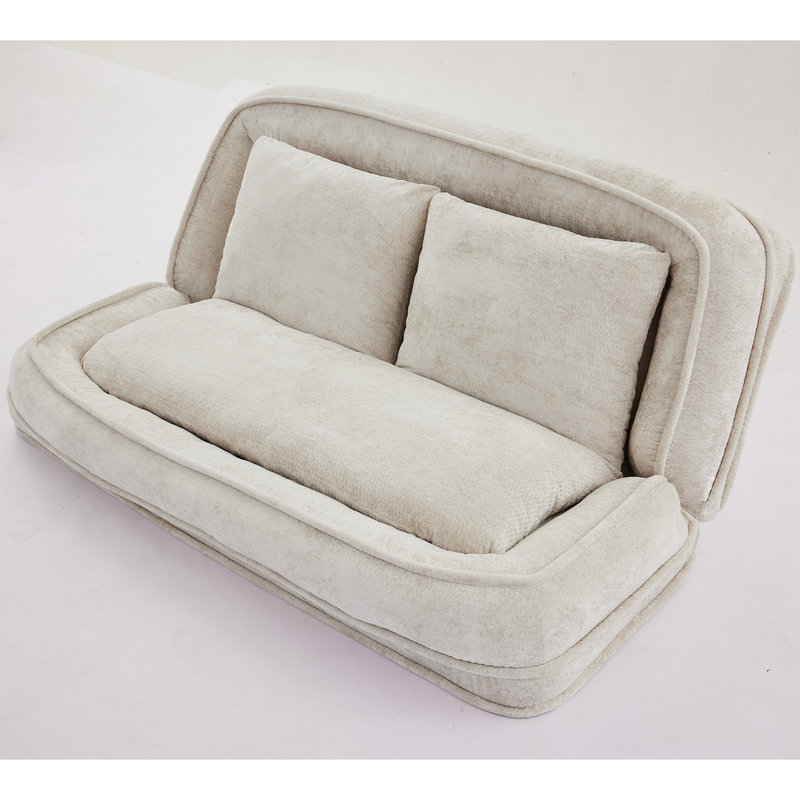 Pet Sofa Bed Chenille 2-In-1 Lounge Couch With 5 Adjustable Positions For People & Pets Beige