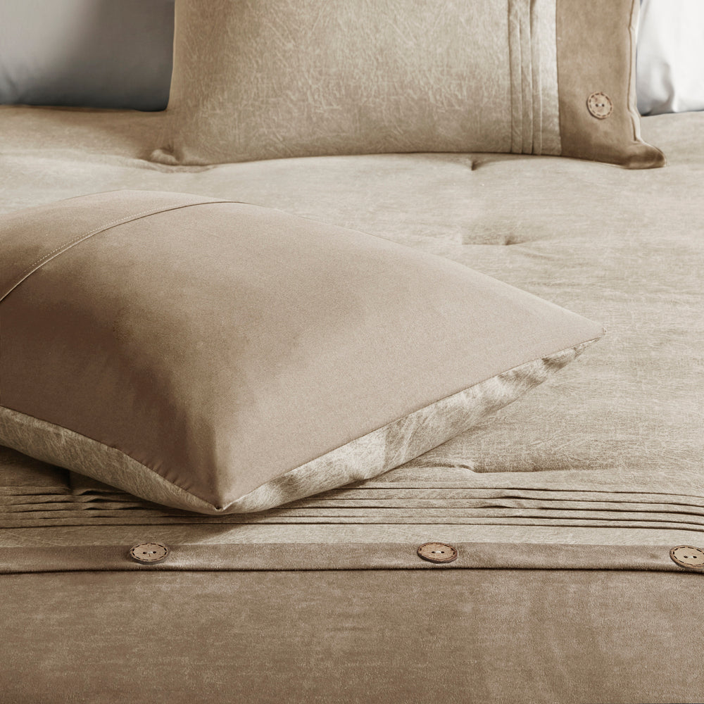 7 Piece Faux Suede Comforter Set Tan Cal King Media 13