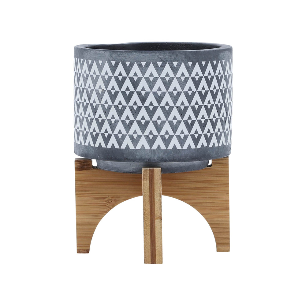 CERAMIC 5' AZTEC PLANTER ON WOODEN STAND, GRAY Media 3