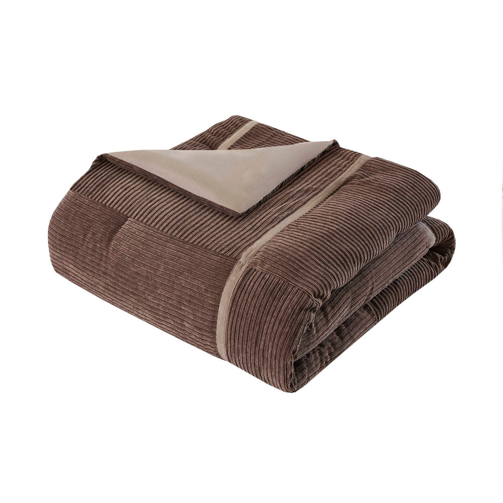 7 Piece Micro Corduroy Comforter Set Brown Cal King Media 13
