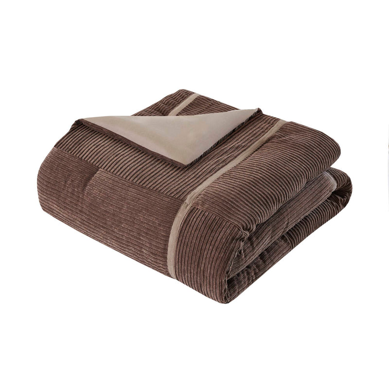 7 Piece Micro Corduroy Comforter Set Brown Cal King