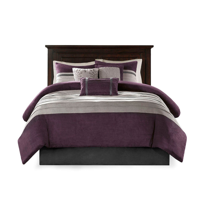 7 PC Pieced Faux Suede Comforter Set Purple Cal King