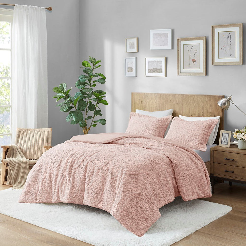 Twin Embroidered Medallion Faux Fur Ultra Plush Comforter Mini Set Media 1