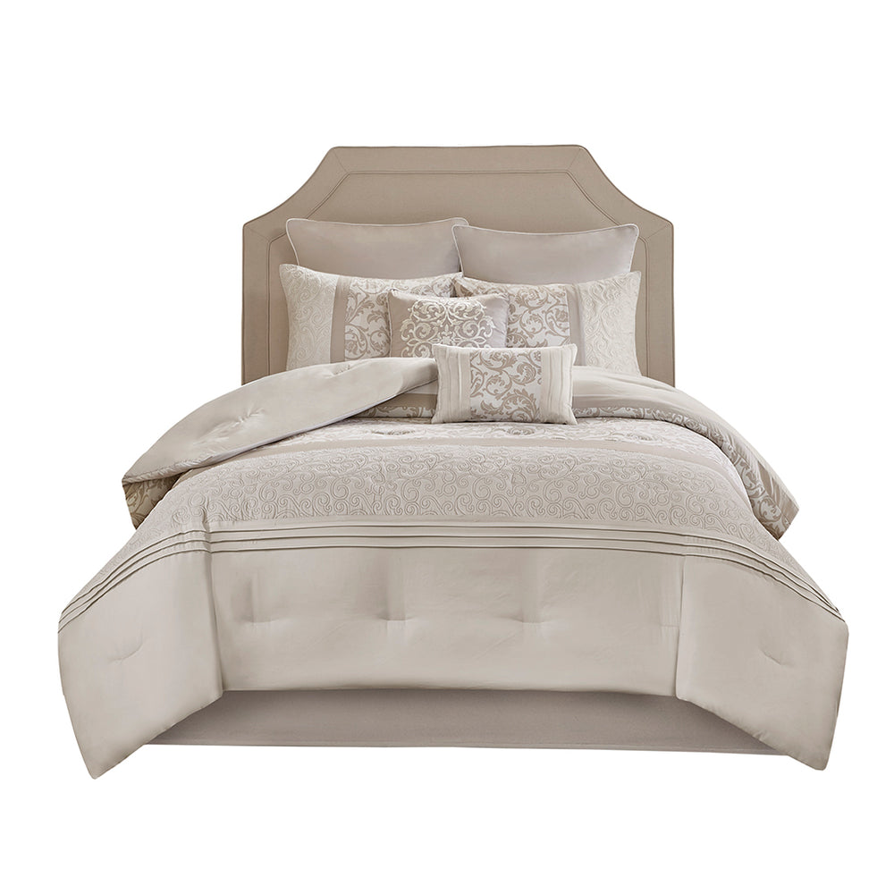 Embroidered 8 Piece Comforter Set Neutral King Media 13