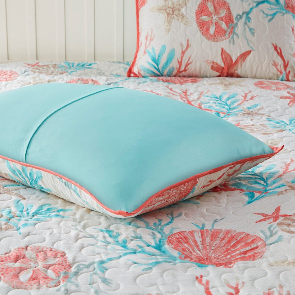 6 Piece Cotton Sateen Quilt Set with Throw Pillows Coral Full/Queen Media 11