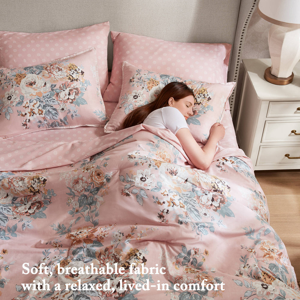 5-Piece Twin 5 Piece Vin -inspired Collection floral print,Pink Media 7