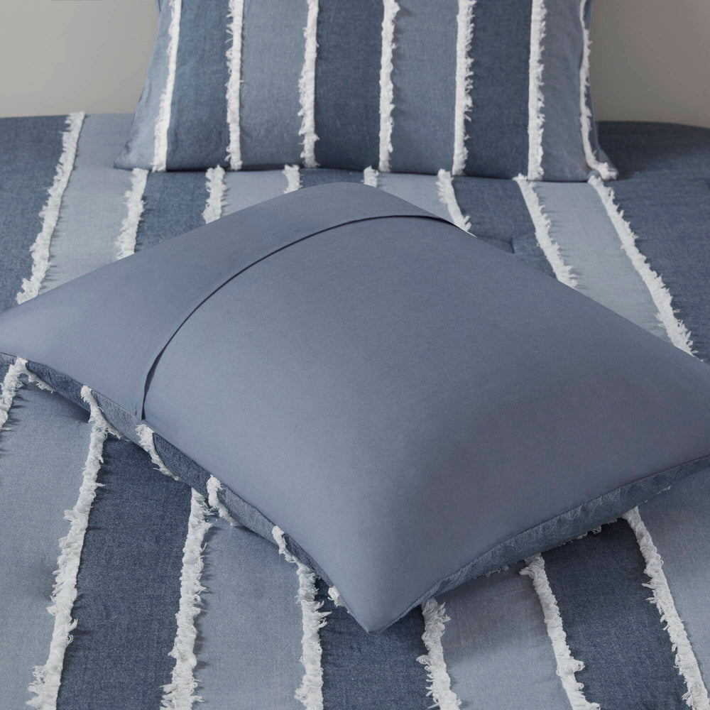 3 Pieces Full/Queen Striped Cotton Comforter Set,Blue Media 18