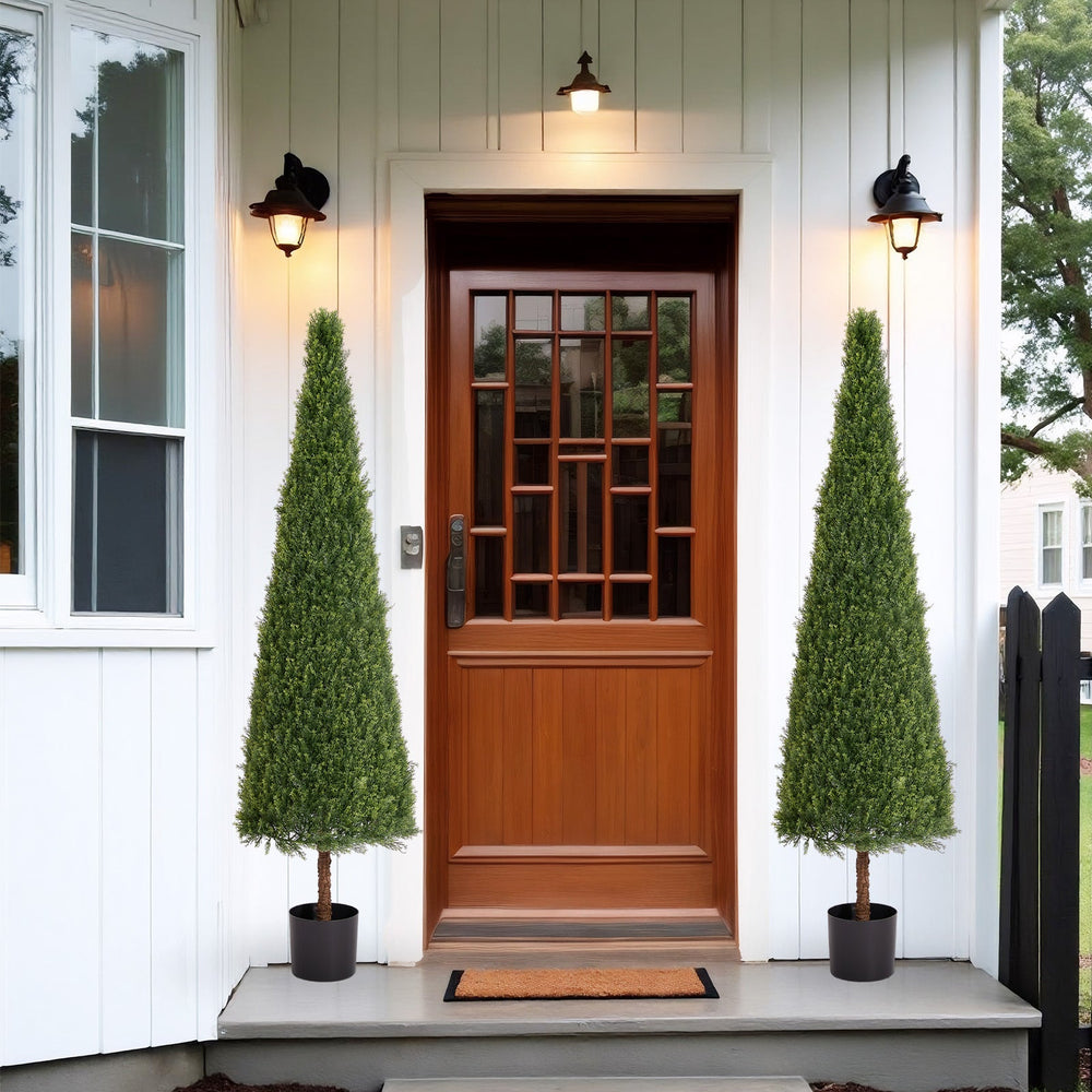 6FT Artificial Conical Topiary Trees  UV Resistant Faux Cedar Bushes and Evergreen Shrubs, Fake Potted Plants for Front Porch Outside Planter Decor, 1pc/set Media 10