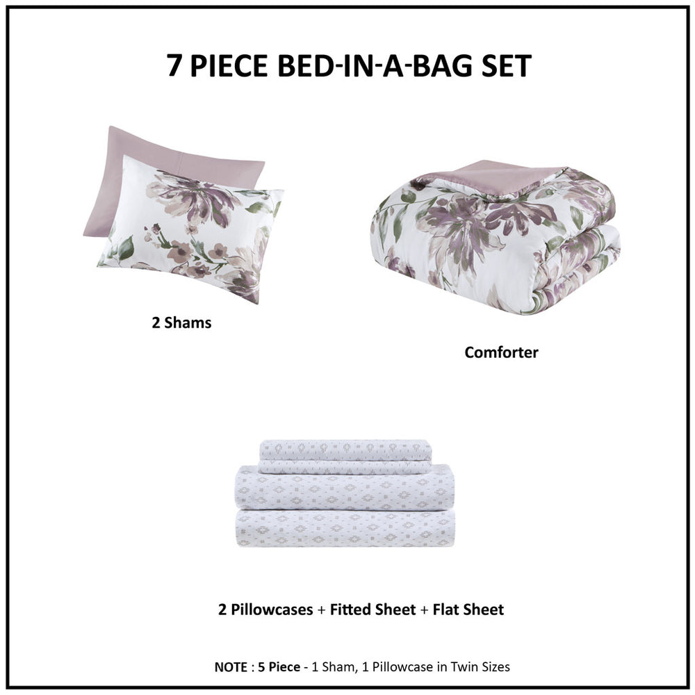 Cal King Floral Comforter Set with Bed Sheets Media 4