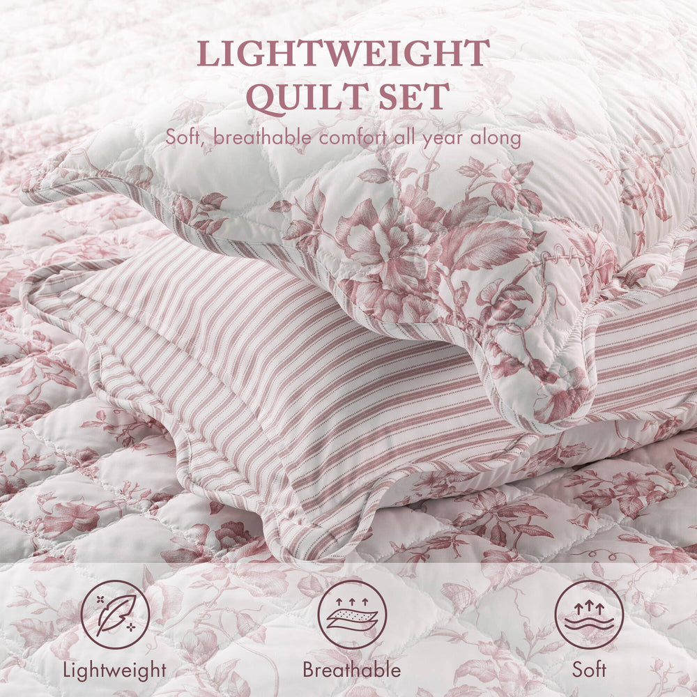4 Pieces King  Quilt Set with Decorative Pillow,Pink Media 2