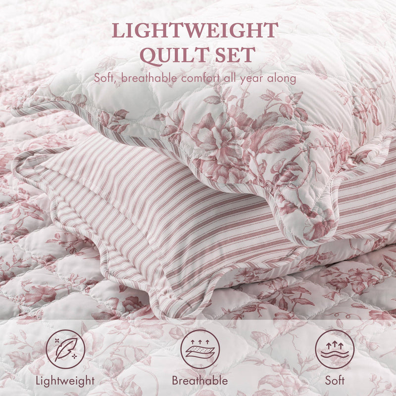 4 Pieces Full/Queen  Quilt Set with Decorative Pillow,Pink