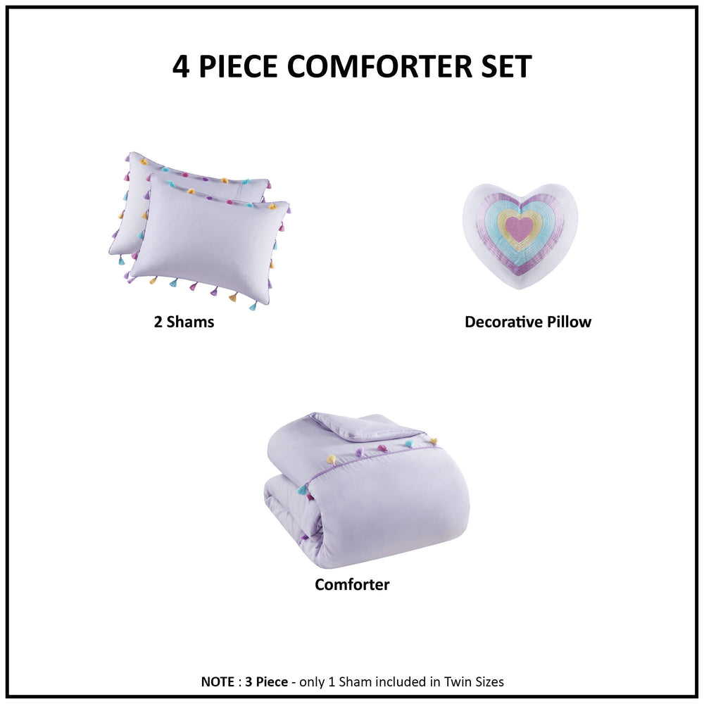 Tassel Comforter Set with Heart Shaped Throw Pillow Full/Queen Media 4