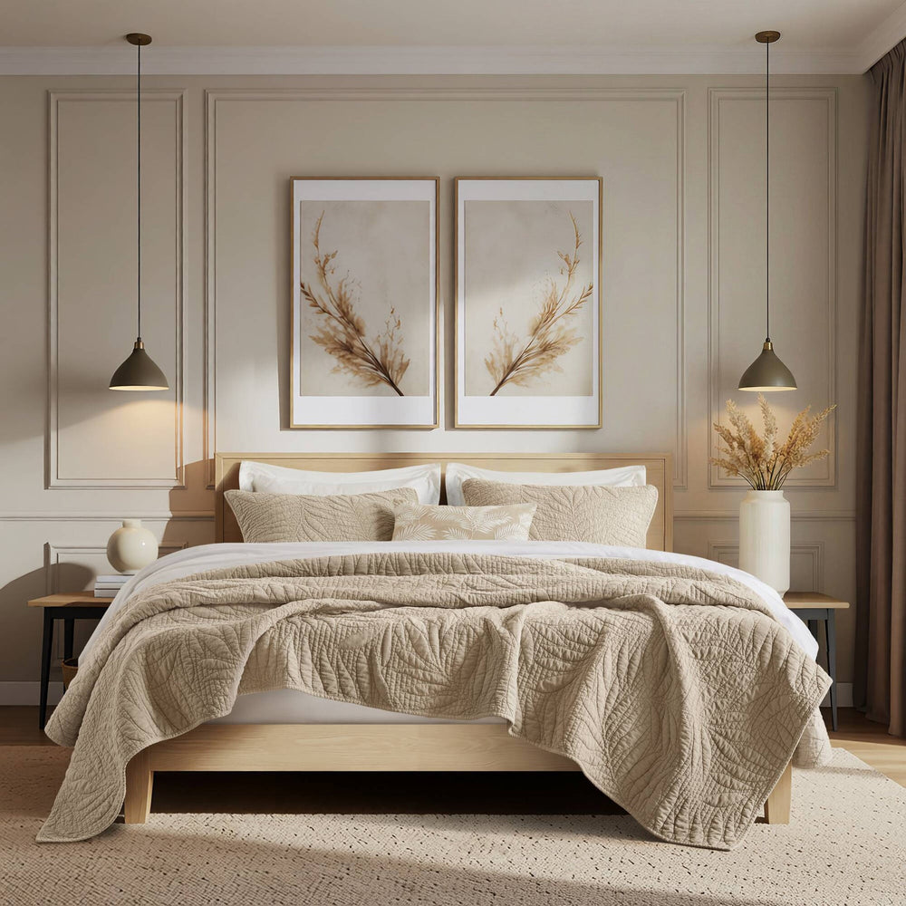 King 3 Piece Cotton Quilt Set Linen Media 14